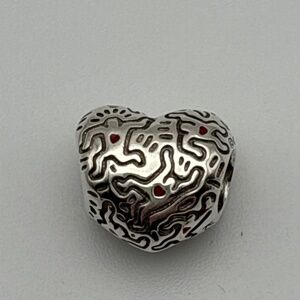 Line Art People Heart Charm - Silver/Black - Keith Haring inspired